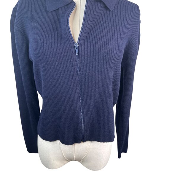 Banana Republic Navy Blue Medium Merino Wool Zip Collar Sweater Jacket - Picture 7 of 11